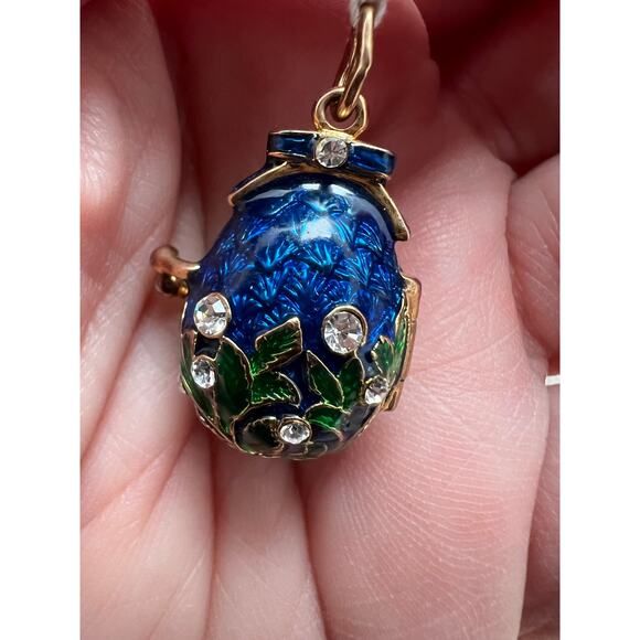 Vintage F.E. Faberge Style Egg Pendant Charm Brass Gold Plated Enameled Crystals - Picture 1 of 6
